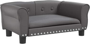 Крісло-ліжко для собак, м'яке ліжко для тварин, лежанка для маленьких собак та котів, сіре штучне шкіряне, 70 x 45 x 30 см