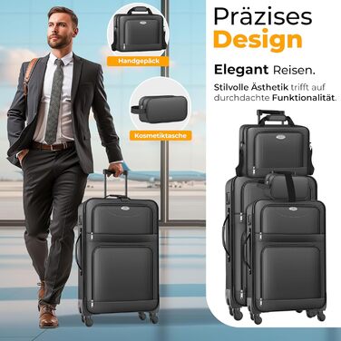 Набір валіз KESSER® 4-в-1 | Тріумф у подорожах: комплект з валізи-тролі, тканинної валізи, косметички та великої валізи для бізнесу та подорожей | Антрацит