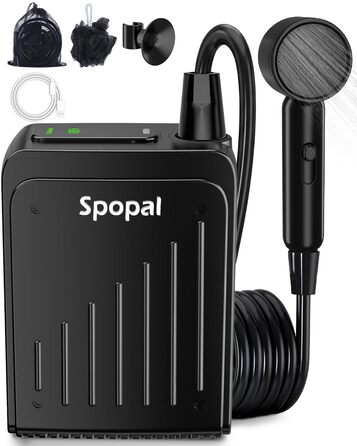 Портативний душ для кемпінгу Spopal 5000mAh, водонепроникний IPX8, з насосом, насадкою, гачком. Для туризму, пляжу, авто, миття тварин