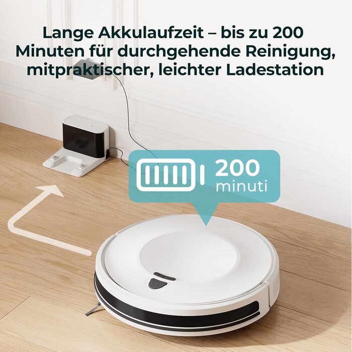 Робот-пилосос E2 з картографією, 10000 Па, 200 хв роботи, 660 мл, керування через додаток, голосовий помічник та пульт, для видалення шерсті та пилу