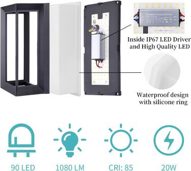 Зовнішнє настінне світило Klighten, IP65, 60W, 3000K, Антрацит