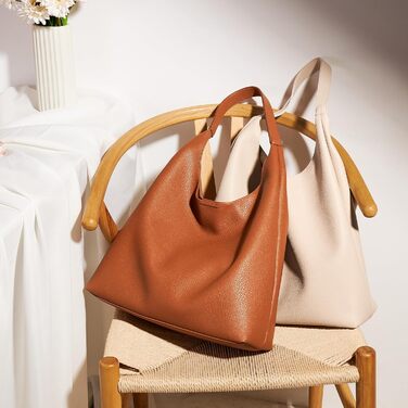 Сумка жіноча KALIDI Shopper Hobo з PU шкіри, вінтажна сумка-тоут з кнопкою, велика для роботи, навчання, повсякденного використання (коричнева)