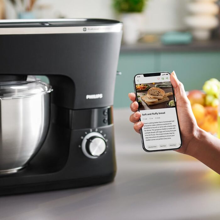 Кухонна машина Philips 7000 Series 5,5 л, 1000 Вт, 8 швидкостей, ProKnead, LED таймер, насадки для замішування та збивання, HR7962/01