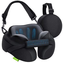 Подушка для шиї AUVON для подорожей: ергономічна підтримка голови та шиї, регульована підставка для підборіддя, дихаюча тканина, проти напруження шиї (літак, авто, поїзд)