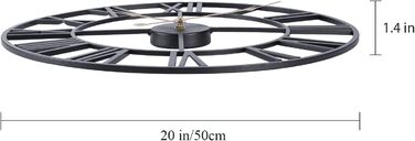 ACCSHINE Large Wall Clock No Ticking Noise Silent Roman Numeral Quartz Battery Operated Wall Clock Easy to Read for Living Room Kitchen Bedroom Office School (Black+Gold, 50cm)