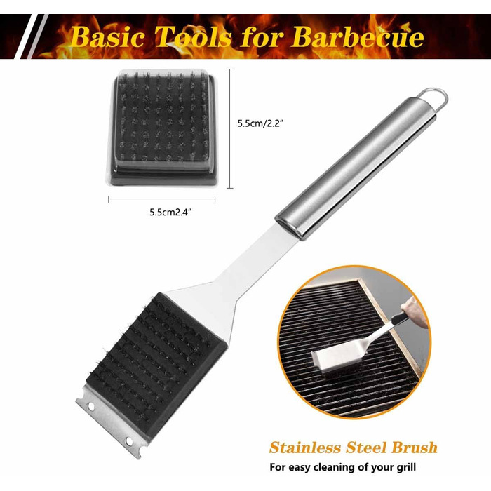 Набір гриль-посуду ZWMYF з нержавіючої сталі, 6 предметів. Професійний набір для барбекю з сумкою. Інструменти для грилю для чоловіків та жінок, кемпінгу, саду.