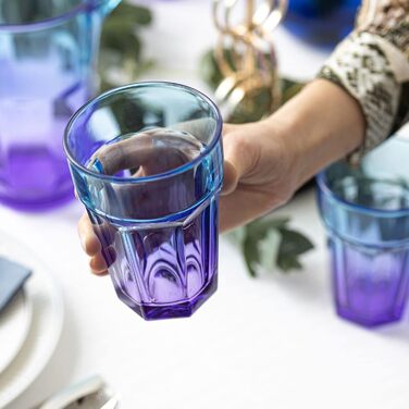 Set of 6 Colorful Glasses - Colorful Water Glasses 425 ml - Drinking Glasses Blue Purple - Long Drink Glasses - Cocktail Glasses - Juice Glasses - Large Colored Drinking Glasses - Caipirinha | Gigi Dreamy Sunset