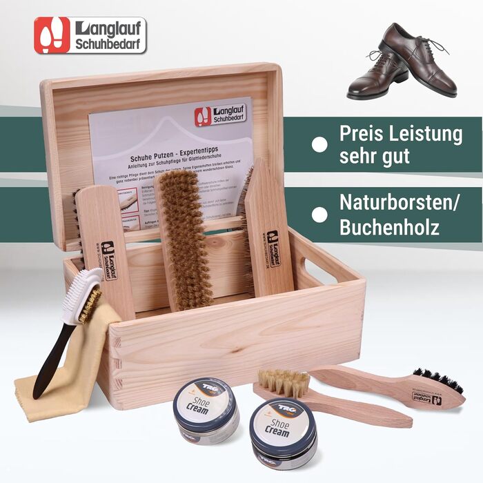 Cross-country ski shoe supplies, shoe cleaning set 9-piece, shoe cleaning box Verona I shoe brush set with box, shoe cream set with wooden box, shoe cleaning sets box, shoe care set