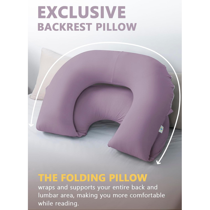 Інсен подушка для читання, спинка для сидіння в ліжку та на дивані, ігрова подушка для дорослих, підтримка пресу для ліжка, м'який бавовняний джерсі, фіолетовий