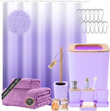 Набір аксесуарів для ванної кімнати з чорним малюнком мармуру: сміттєвий бак, тумбочка під раковину, дозатор мила, мильниця, тримач для зубних щіток, стакан для зубних щіток, щітка для унітазу та тримачі для ватних паличок (порожній, світло-фіолетовий, на