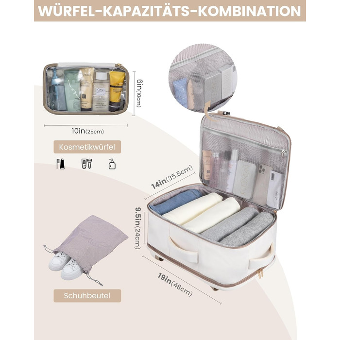 LOVEVOOK Рюкзак для ручної поклажі, 40L, жіночий, для подорожей, великий, водонепроникний, з відділенням для ноутбука 17 дюймів, валіза-рюкзак, для подорожей, роботи, бізнесу, білий, кофейний колір