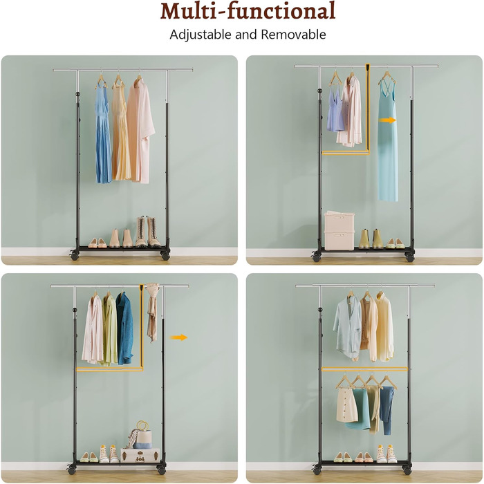 Кледірстанцер FAVOOOSTY на колесах, мобільний, металевий, регульований, чорно-білий, 89.50×39.00×161.20 см