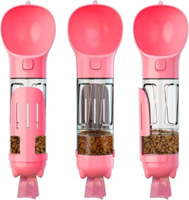 Подорожній набір для собак: миска, пляшка та диспенсер корму (рожевий, 350 мл)