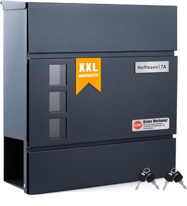 Поштовий ящик Zedelmaier з нержавіючої сталі, індивідуальне гравіювання, з газетницею, замком та 2 ключами, антрацит 33x31x10 см