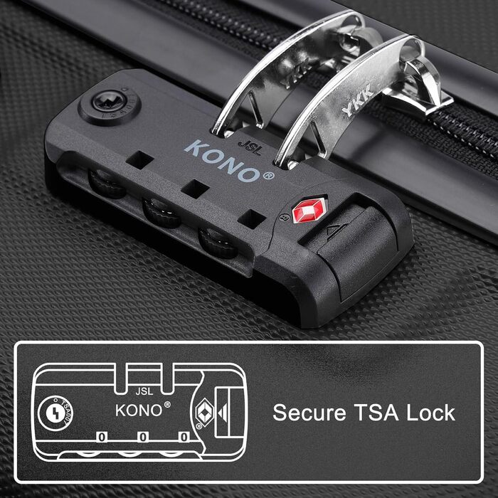 KONO Валіза-роликовий багаж середнього розміру 24 дюйми, ABS, з TSA-замком, 4 колеса, 65×44×25.5 см, Кремово-білий (Чорний, 3-частинний набір)