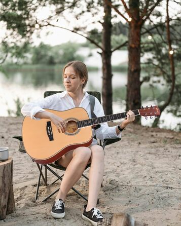 Акустична гітара Winzz 4/4 для початківців, 41 дюйм з чохлом, тюнером, ремінком, медіатором, запасним струною та підставкою (натуральний колір)