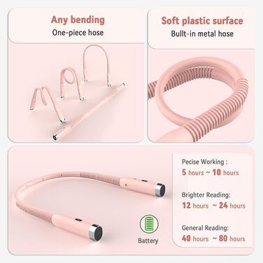Лампа для рукоділля Diboniur на шию, акумуляторна, 3 кольори світла, 3 рівні яскравості, гнучка, USB для читання, в'язання, кемпінгу (Рожева)