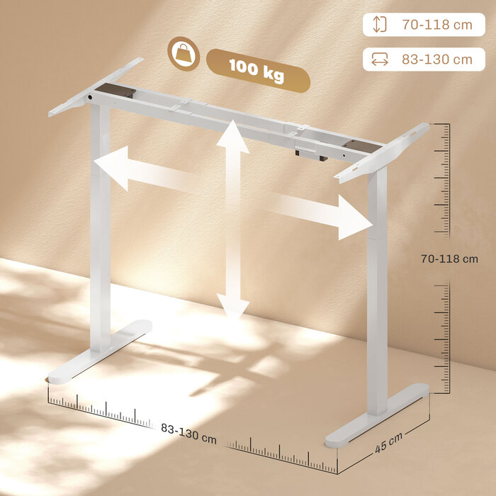 HOMCOM Height-Adjustable Desk Frame Electric Table Frame with 2 Motors & 3 Memory Control Desk Legs with Low Noise, Collision Protection White | Aosom