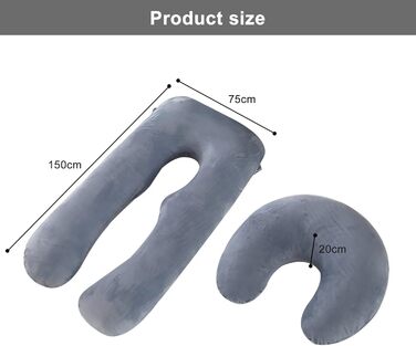 Подушка для вагітних Caliyo 2 шт. U-подібної форми, для сну на боці, з чохлом, велика подушка для годування, подушка для вагітних та комфортна подушка для дорослих (сірий, кристалевий велюр)