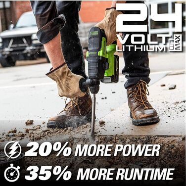 Greenworks GD24SDS2 Акумуляторний дриль-ударний SDS з безщітковим мотором, 0-1000 об/хв, 0-4500 уд/хв, 2 Джоулі ударної сили, БЕЗ акумулятора 24V та зарядного пристрою, 3 роки гарантії (SDS-дриль 4Ah)