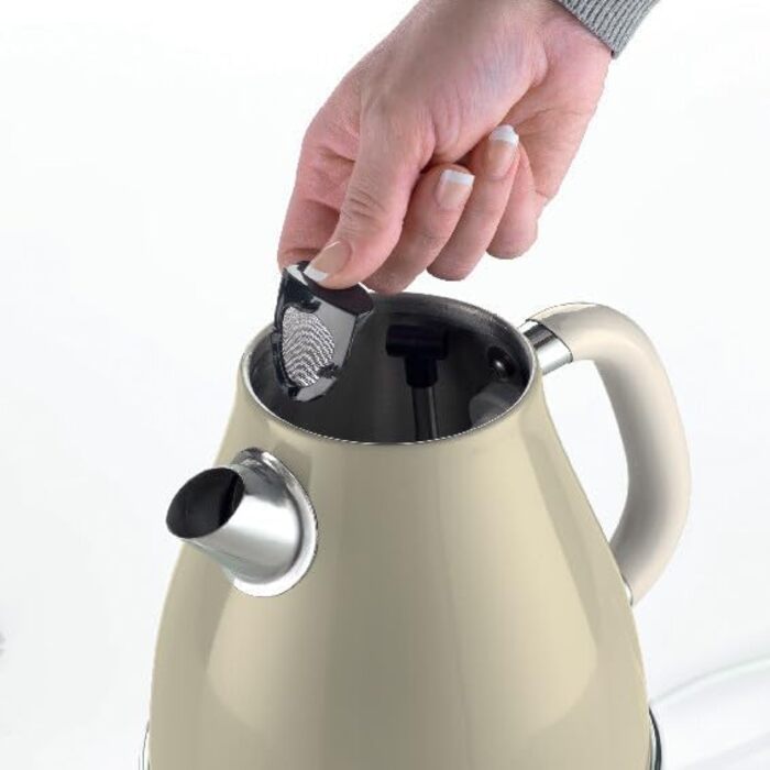 Ariete Vintage Electric Kettle 2869 - 1.7L Stainless Steel Retro Kettle with Water Level Window, Cordless 360° Base, Auto Shut-Off, Tea Infuser, 2000W (Beige)