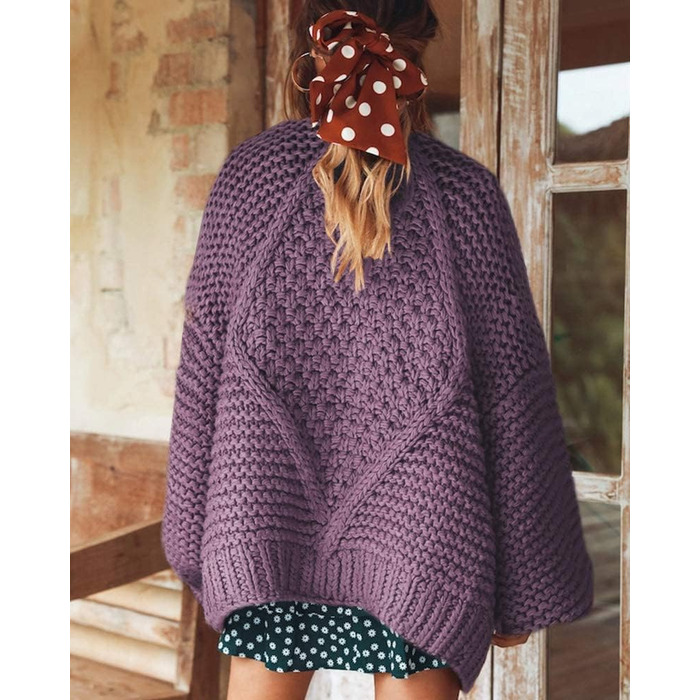 Кардиган Cicy Bell Daen з в'язаного полотна, оверсайз, з довгими рукавами-ліхтариками, оливковий (M, фіолетовий)