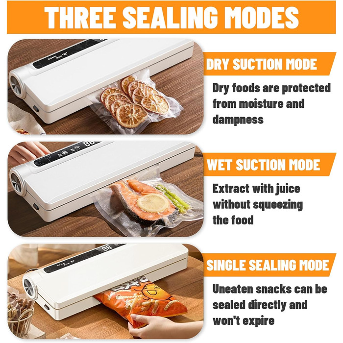 Вакуумний пакувальник з 20 пакетами, запаювач фольги, цифровий таймер, для зберігання сухих, вологих та свіжих продуктів