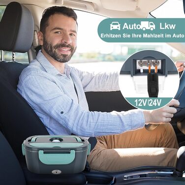 Електрична ланчбокс 1.5л для дорослих, 80W, з термосумкою та столовими приборами, нержавіюча сталь, блакитна, для авто/офісу