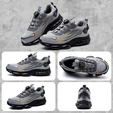 Черевики безпеки для чоловіків та жінок. Легкі, спортивні, дихаючі, з автоматичною фіксацією, швидкозастібаючі. Захист від ударів, сталевий підносок. Розміри 36-46 EU, 45 EU. Сірий колір. Модель 266.