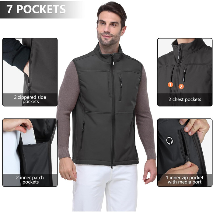 Чоловіча софтшеллова жилетка Outdoor Ventures: водонепроникна, вітрозахисна, спортивна, з декількома кишенями, для гольфу (S, Коричнево-сіра)