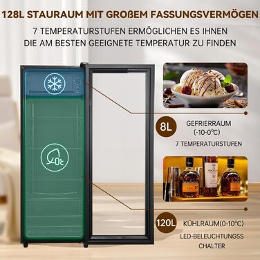 Холодильник для напоїв DRIXNO з морозильною камерою, 51 банка, для лімонаду, води, пива, вина, чорний, 128L