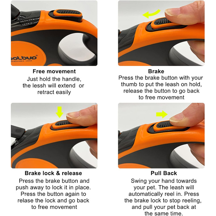 Висувна поводок для собак, 4.6 м, для собак малих, середніх та великих порід (до 110 кг), міцний, з гальмом в один клік, зелений (Medium, помаранчевий/червоний у вигляді зигзагів)