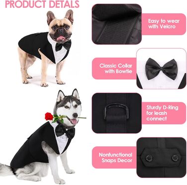 AOFITEE Dog Smoking Dog Suit & Bandana Set, Dog Wedding Party Suit Dog Bow Tie Shirt Vest, Pet Suit Costume Dog Clothes with Detachable Bow Tie for Halloween, Christmas, M