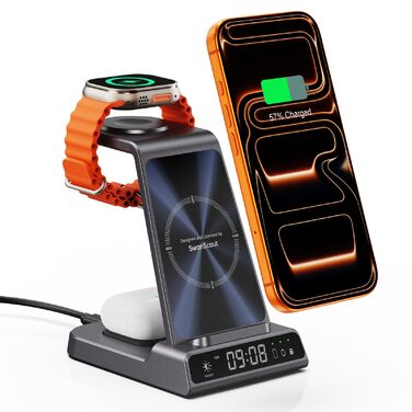 Бездротова зарядна станція 3-в-1 для Apple iPhone 16/15/14/13/12 Pro/Plus, Apple Watch Ultra 2/9/8/7/6/5, AirPods Pro/4/3/2 Tech-Grau