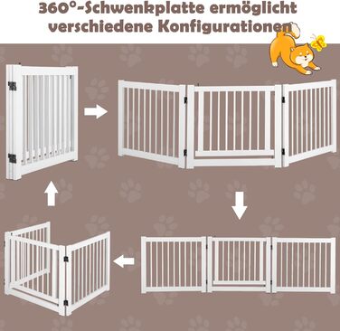 Захисний бар'єр для собак COSTWAY 3 шт., самостійне встановлення, 61 см, дерев'яний, для дому, з дверцятами, складний, для каміну та сходів (білий)
