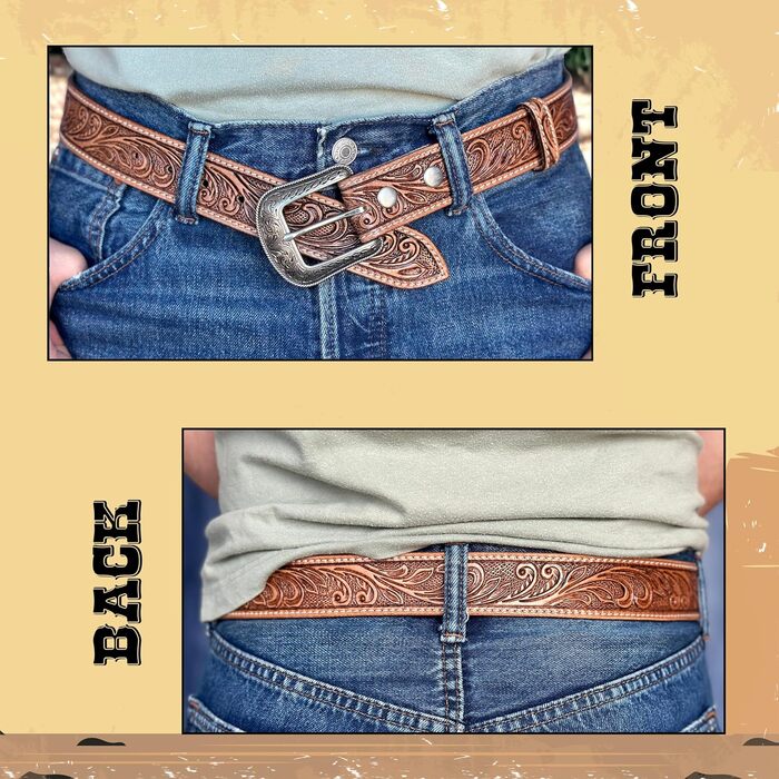 Чоловічий шкіряний ремінь Daniel's Artplanet Westerngürtel, 3,8 см, ручної роботи, з гравіюванням, для талії 48 дюймів (колір: коричневий)