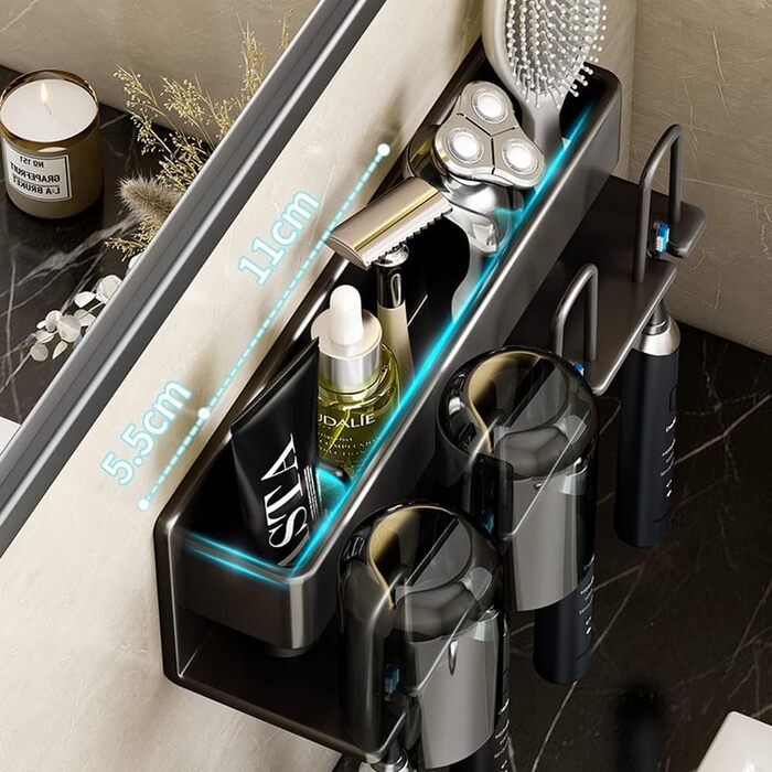 Electric Toothbrush Holder Wall Toothbrush Holder Self-Adhesive No Drilling for Bathroom, Space Aluminum, Hand Toothbrush, Toothpaste, Cup Storage