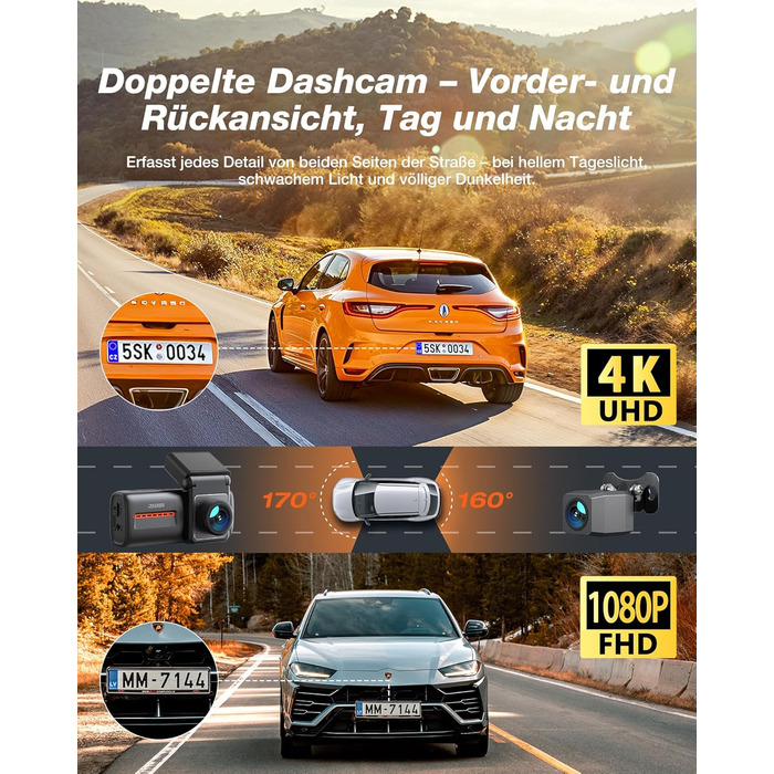 iZEEKER 4K Автомобільний відеореєстратор (Dashcam) з Wi-Fi, 32GB SD-карткою, двоканальний запис 4K+1080P, IPS-дисплей 2.99', Нічне бачення, G-сенсор, Запис по колу, Паркувальний режим 24/7