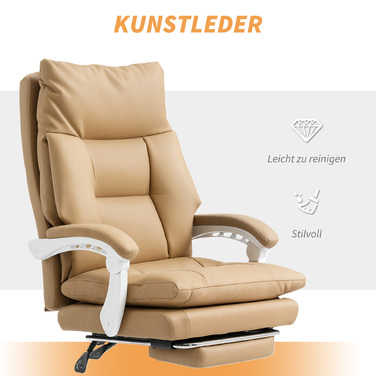 HOMCOM Ergonomic Office Chair with Lumbar Support, Foldable Armrests, and Footrest - Light Brown