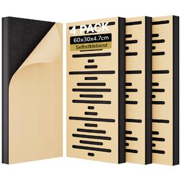 Акустичні панелі TONOR з шпоном під дерево, самоклейні (4 шт, 60x30x4.7 см) для звукоізоляції та декору стін, колір дуб — для вітальні та офісу