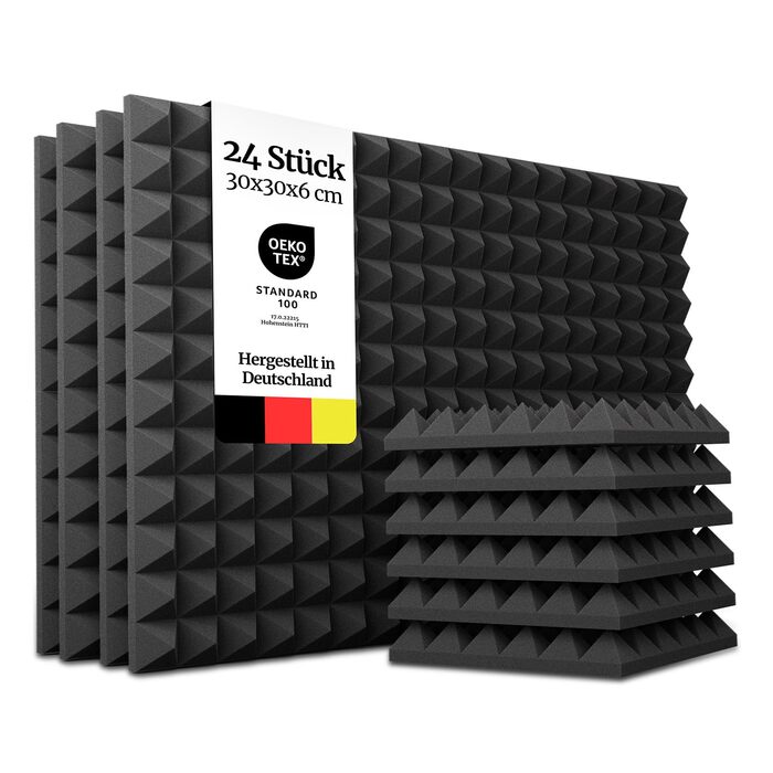 Акустичні пірамідні панелі PolySound для студії, подкастів та домашнього кінотеатру, шумопоглинаючий звукоізоляційний поролон, 48 шт. (30x30x6 см), чорний