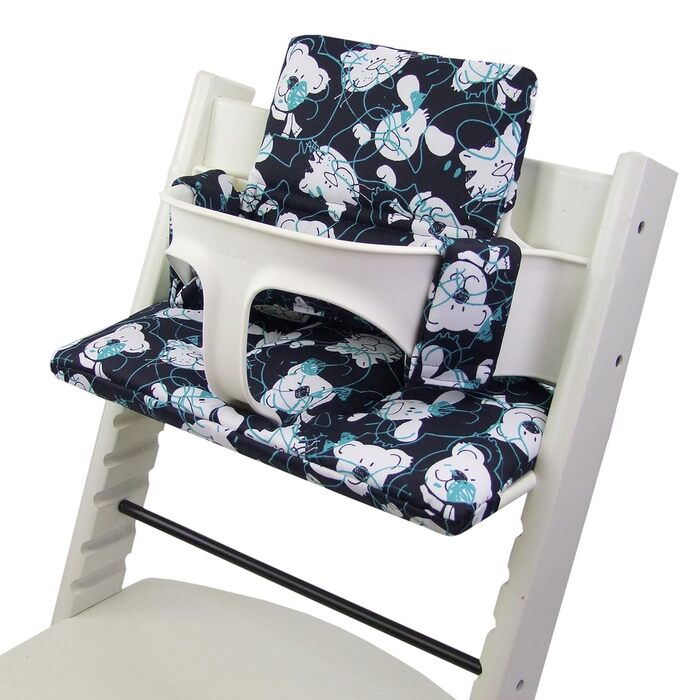 Комплект подушок BambiniWelt для стільчика Stokke Tripp Trapp, 2 шт, знімні, 15 кольорів, запасні, морські сині з ведмедиками, м'які сидіння для дитячого стільчика