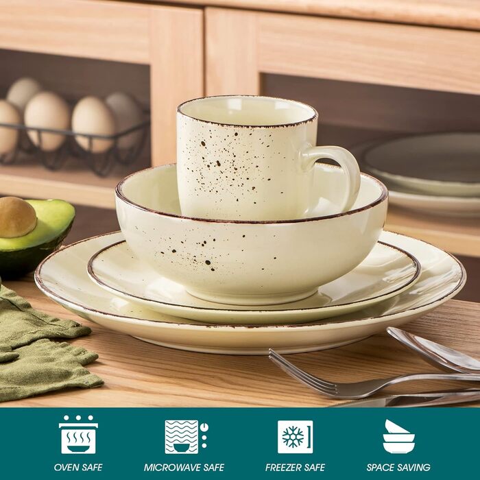 Набір посуду Vancasso NAVIA, 16 предметів, кераміка, для 4 осіб, розпис, тарілки, салатники, миски, кремовий