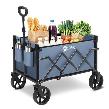 Складний візок Sekey Bollerwagen 80 кг, синій 60л – компактний візок для покупок, кемпінгу з регульованою ручкою