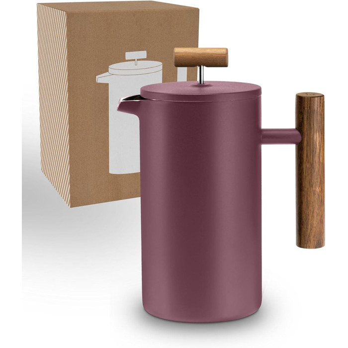Lambda Coffee® Thermo French Press Stainless Steel | Available in 3 Sizes | Stainless Steel Coffee Maker | Double-Walled: Keeps Warm for a Long Time | Coffee Maker | French Press (Red, 0.35l (2 Cups))