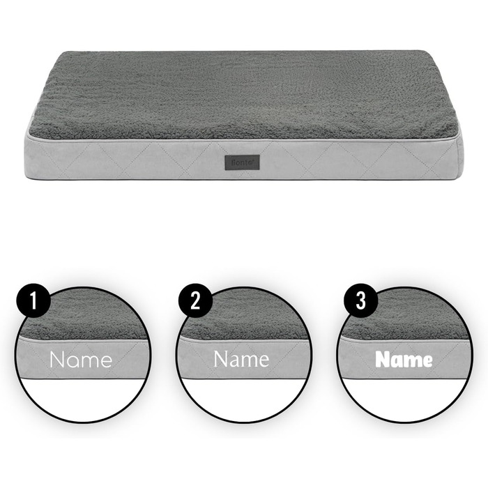 Ортопедичне ліжко для собак Lionto, 60x40x8 см, міцне лежання з м'яким плюшем, знімний та пральний чохол, водовідштовхувальне, підходить для собак та котів (L 91 x W 69 x H 8 см з нанесенням імені, сірий)