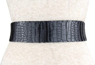 Жіночий еластичний пояс-гуртка Vanessa & Melissa, 6 см, срібна пряжка, кроко-чорний, 80 см (на талію 85-105 см)