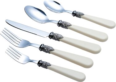 EXZACT Ivory Creme Flatware Set, 20 Pieces, Stainless Steel with Detailed Handles, Traditional, Elegant, Vintage Style/Antique