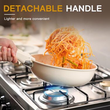 Набір посуду Astercook 21 предмет: каструлі та сковорідки з антипригарним покриттям, керамічний набір посуду, знімні ручки, для дому та кемпінгу, сумісний з індукцією, можна мити в духовці, стійкий, складаний