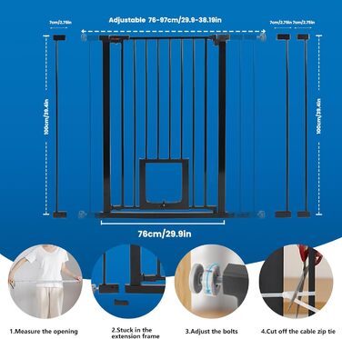 Дитяче ворота UBRAVOO для дверей та сходів, 100 см, безпечне захисне ворота для дітей та домашніх тварин, автоматичне закривання, трикратне блокування, висока модель, ширина 76-97 см, білий колір